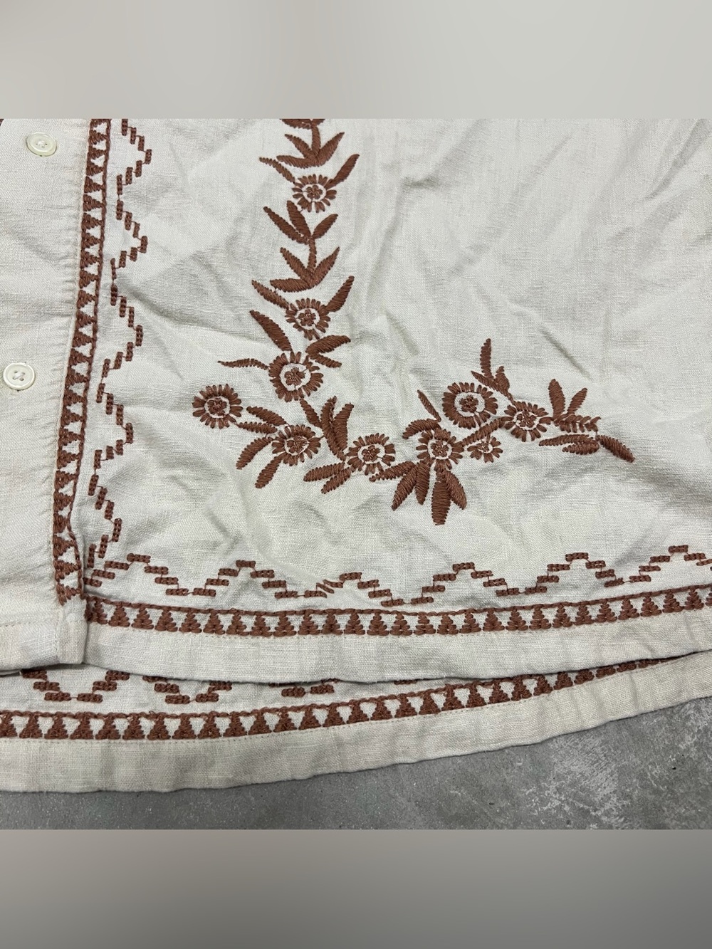 Abercrombie and Fitch Shirt Mens XXL Beige Summer Linen Blend Embroidered - Picture 4 of 8